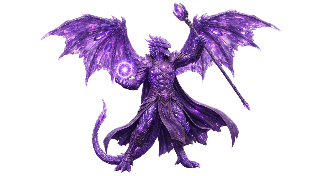 Amethyst Draconian battle-mage weaving a spell