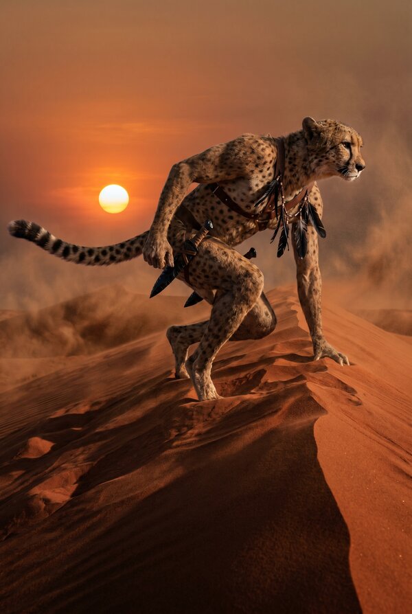 Cheetah Beastman outrider in the dunes