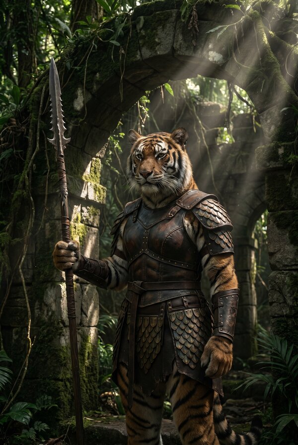 Tiger Beastman warrior with a spear